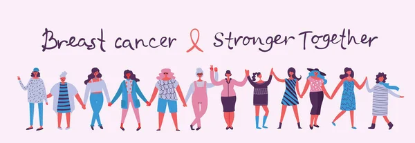 Concept Illustration Vectorielle Design Plat Des Femmes Monde Contre Cancer — Image vectorielle