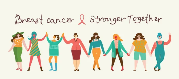 Concept Illustration Vectorielle Design Plat Des Femmes Monde Contre Cancer — Image vectorielle