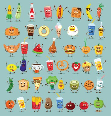 Çizgi film funny gıda duyguları ile Ayarla dizi