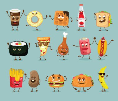 Çizgi film funny gıda duyguları ile Ayarla dizi