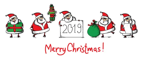 Χριστουγεννιάτικο Πανό Santa Ρήτρες Και Κείμενο Χαιρετισμού Καλά Χριστούγεννα Διάνυσμα — Διανυσματικό Αρχείο