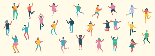 向量例证在小组跳舞和唱歌的人的平的样式 — 图库矢量图片