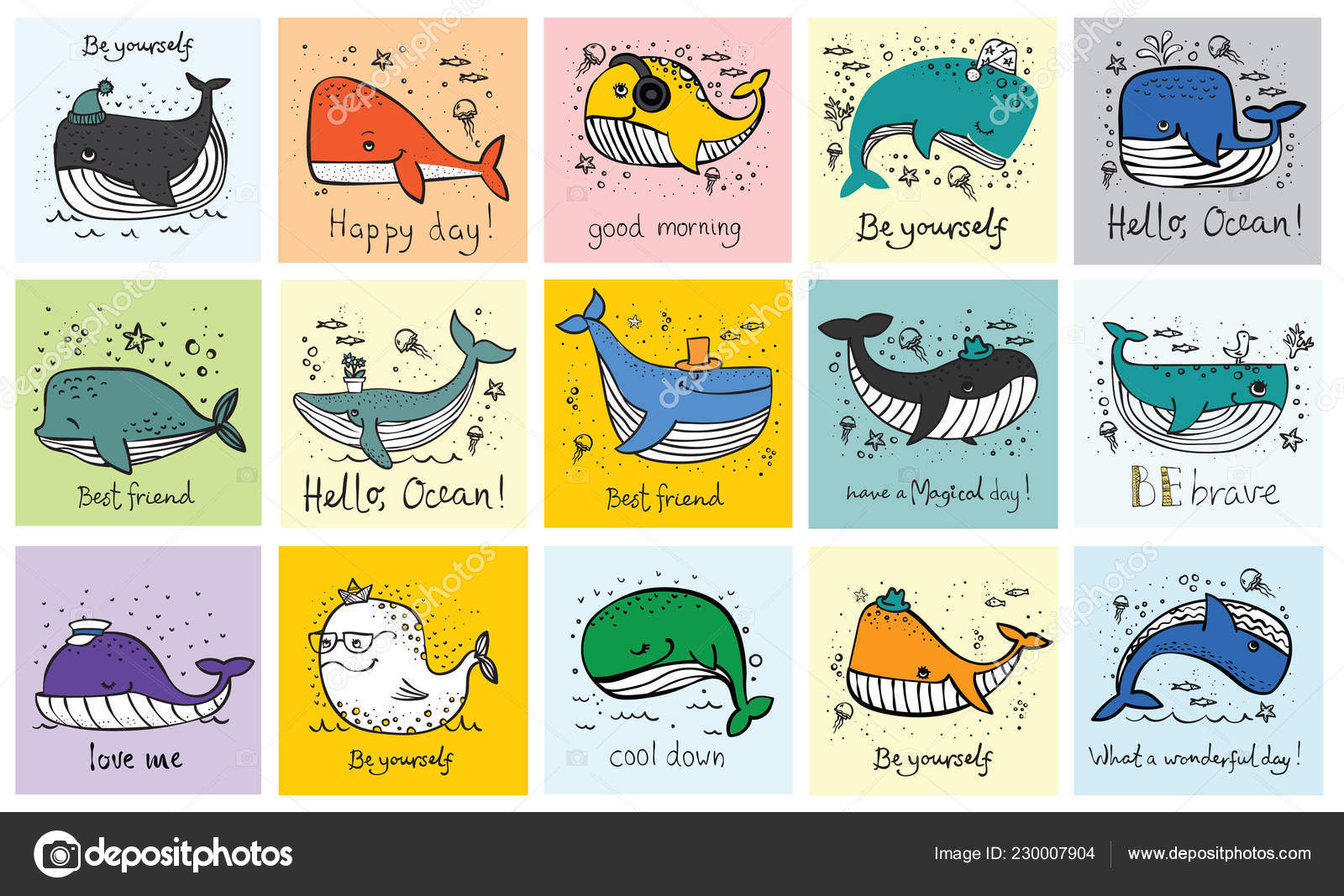 Vektorkort Med Søte Hvaler Artige Sitater Fra Hånd Vektor stockvektor ©  virinaflora #230007904, image size:1600x1067