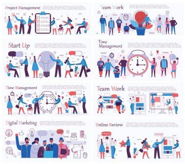 Yaratıcı zaman yönetimi iş vektör şablon kümesi 