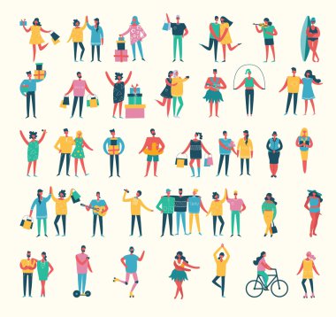 Arka plan vektör çizimler insanlarla minimalist düz tasarım görünümünde açık-düz tasarım