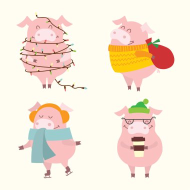 Yıl domuz sarı zemin üzerine komik sembolü