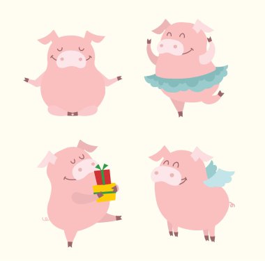 Yıl domuz sarı zemin üzerine komik sembolü