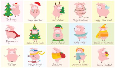 Yıl domuz sarı zemin üzerine komik sembolü