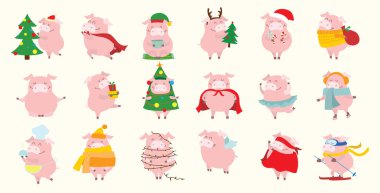 Yıl domuz sarı zemin üzerine komik sembolü