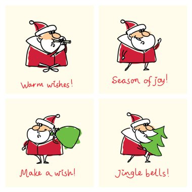 Noel Baba ve yıl şirin domuz, hediyeler, hediyeler ve afiş ve tebrik tırnak sembolü ile yılbaşı tebrik kartları