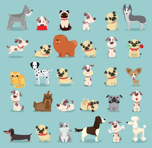 Verzameling Van Cute Cartoon Honden — Stockvector