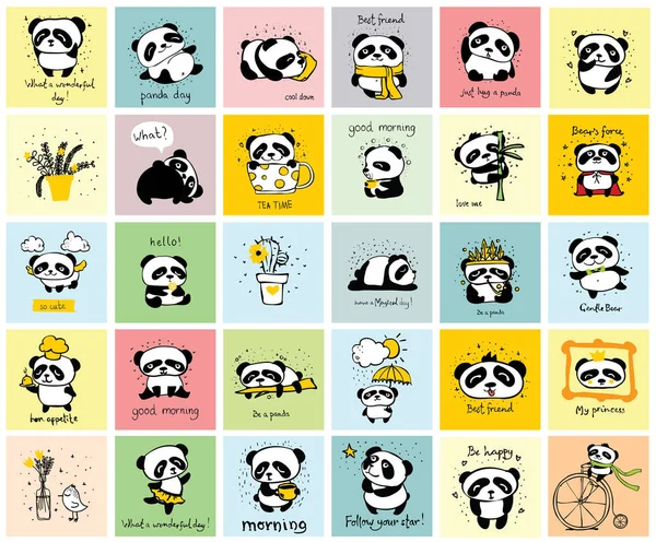 Panda doodle kid set. — Stock Vector