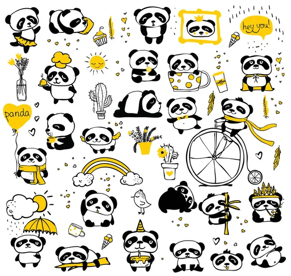 熊猫涂鸦小子集. — 图库矢量图片