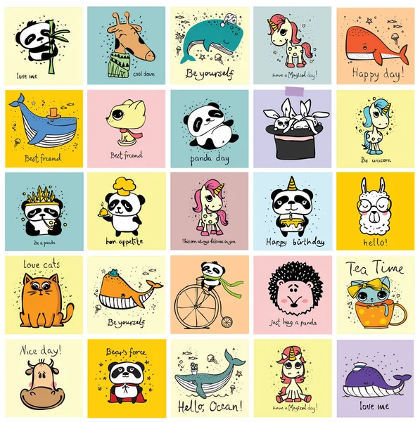 Panda-Doodle-Kinderset. — Stockvektor