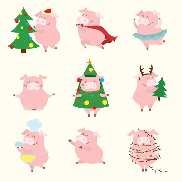 クリスマス プレゼントと他のもの ベクトル年 黄豚のシンボルのベクター イラスト — ストックベクタ