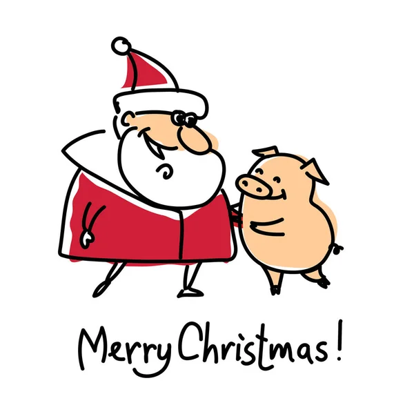 Carte Noël Avec Père Noël Symbole Année Cochon Mignon Texte — Image vectorielle