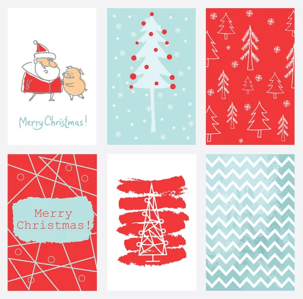 Collection Christmas Cards Templates Santa Claus Pig Christmas Tree Hand — Stock Vector