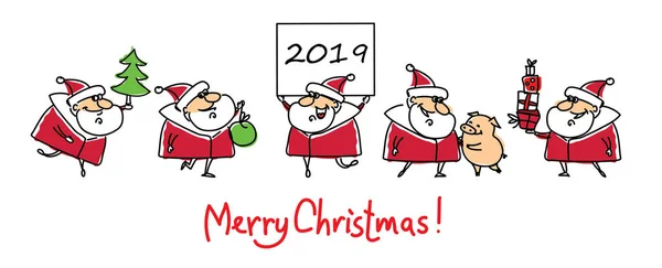 Χριστουγεννιάτικη Κάρτα Santa Ρήτρες Και Σύμβολο Του Έτους Χαριτωμένος Χοίρου — Διανυσματικό Αρχείο