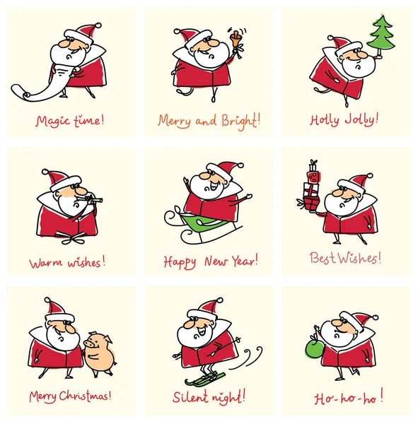 Noel Baba ve yıl şirin domuz, hediyeler, hediyeler ve afiş ve tebrik tırnak sembolü ile yılbaşı tebrik kartları