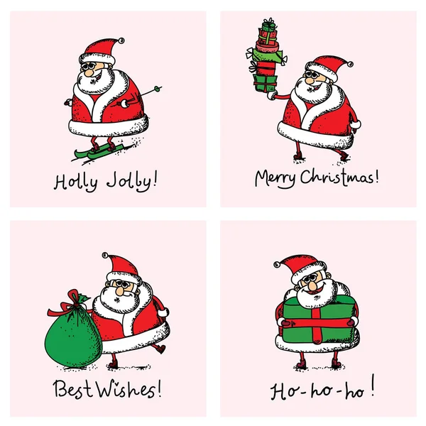 Tarjetas Felicitación Navidad Con Santa Claus Símbolo Del Año Lindo — Archivo Imágenes Vectoriales