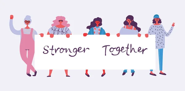 Sterker Samen Vrouwelijke Concept Vrouw Empowerment Ontwerp Voor Banners Groep — Stockvector