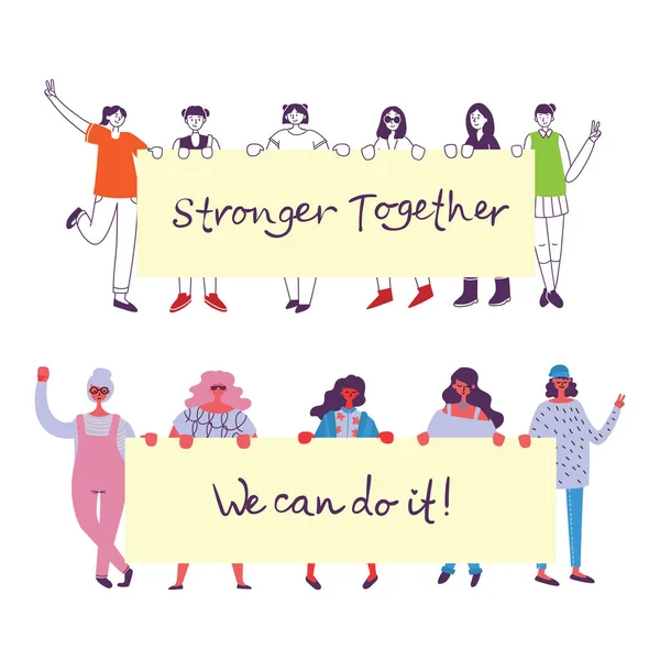 Juntos Más Fuertes Concepto Femenino Diseño Empoderamiento Mujer Para Banners — Vector de stock