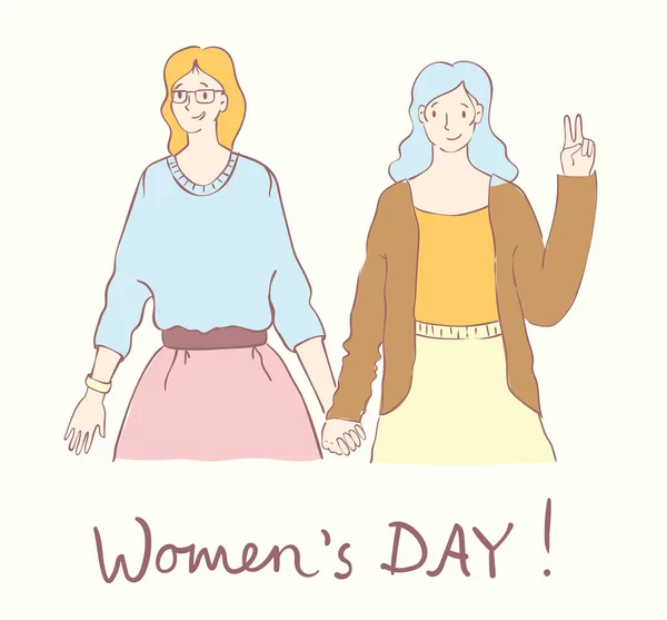 Kleurrijke Vector Illustratie Concept Van Happy Womens Internarional Dag Gelukkig — Stockvector