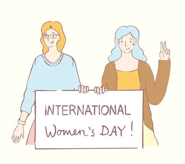 Färgglada Vector Illustration Begreppet Lyckliga Womens Internationella Dag Glada Väninnor — Stock vektor