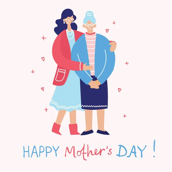 Colorato Concetto Illustrazione Vettoriale Happy Mothers Day Figlia Con Vecchia — Vettoriale Stock