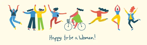 Colorido Concepto Ilustración Vectorial Happy Womens Día Internarional Felices Amigas — Vector de stock