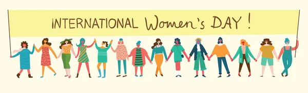 Kleurrijke Vector Illustratie Concept Van Happy Womens Internarional Dag Gelukkig — Stockvector