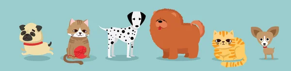 Векторная Иллюстрация Милых Смешных Персонажей Мультфильмов Различные Породы Собак Кошек — стоковый вектор
