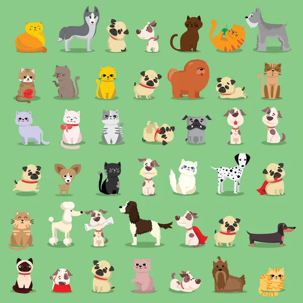 Ilustração Vetorial Personagens Desenhos Animados Bonitos Engraçados Raça Diferente Cães — Vetor de Stock