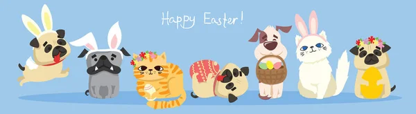 Ilustracja Wektorowa Happy Easter Plakat Kotów Psów — Wektor stockowy