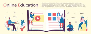 Sarı arka planda online eğitim kavramı vektör Illustration