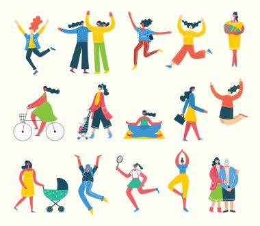 Renkli vektör illüstrasyon kavramı kadınların farklı etkinlikler kümesi