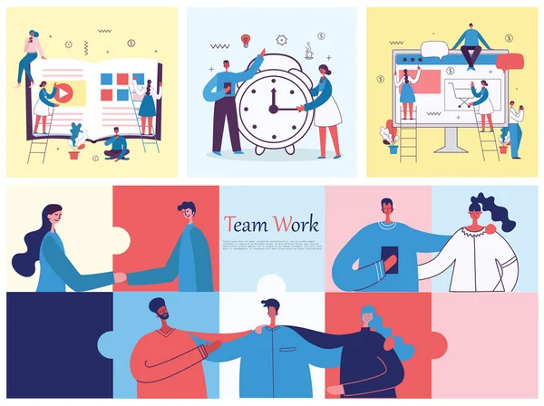 Ilustración Vectorial Del Concepto Trabajo Equipo Empresarial — Vector de stock