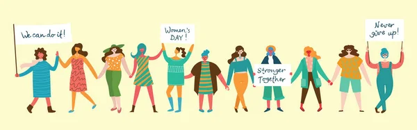 Colorido Concepto Ilustración Vectorial Del Día Internacional Mujer Feliz Felices — Vector de stock