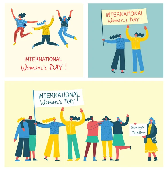 Красочные Векторные Иллюстрации Концептуальных Карт Международного Дня Счастливой Женщины Счастливые — стоковый вектор