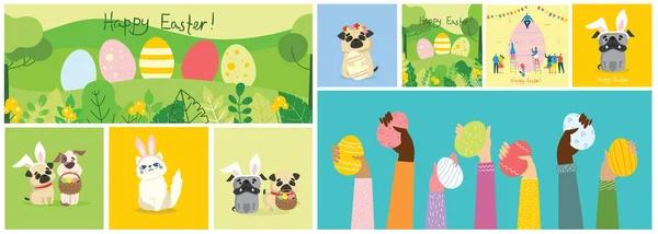 Happy Easter Card Flat Design Vector Illustration Easter Eggs Nature — Stock Vector