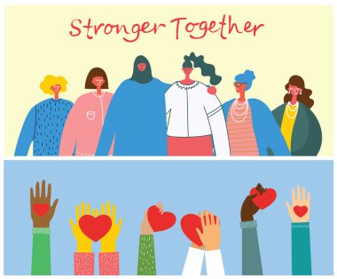 Birlikte daha güçlü. Dişi kavramı ve kadın güçlendirme tasarımı bannerlar için