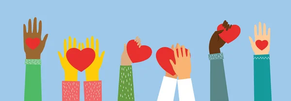 Partilha Teu Amor Mãos Com Corações Como Massagens Amor Ilustração — Vetor de Stock