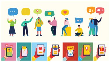 Akıllı telefon kullanımı kavramının vektör çizimleri 