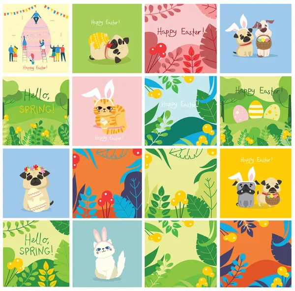 Vector Illustration Happy Easter Posters Set — Stock Vector