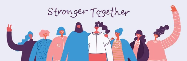 互いに強くなるバナーのためのフェミニンなコンセプトと女性エンパワーメントデザイン — ストックベクタ