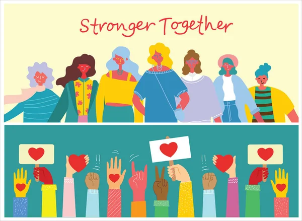 Sterker Samen Vrouwelijk Concept Vrouw Empowerment Ontwerp Voor Banners — Stockvector