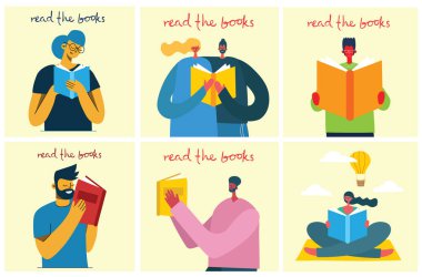 renkli arka plan üzerinde kitap olan insanlar