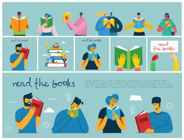 renkli arka plan üzerinde kitap olan insanlar