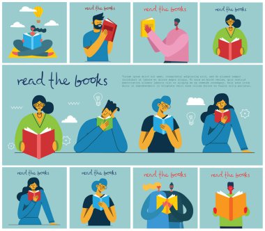 renkli arka plan üzerinde kitap olan insanlar