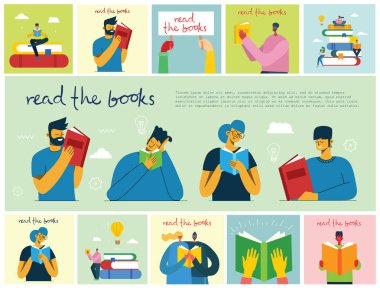 renkli arka plan üzerinde kitap olan insanlar